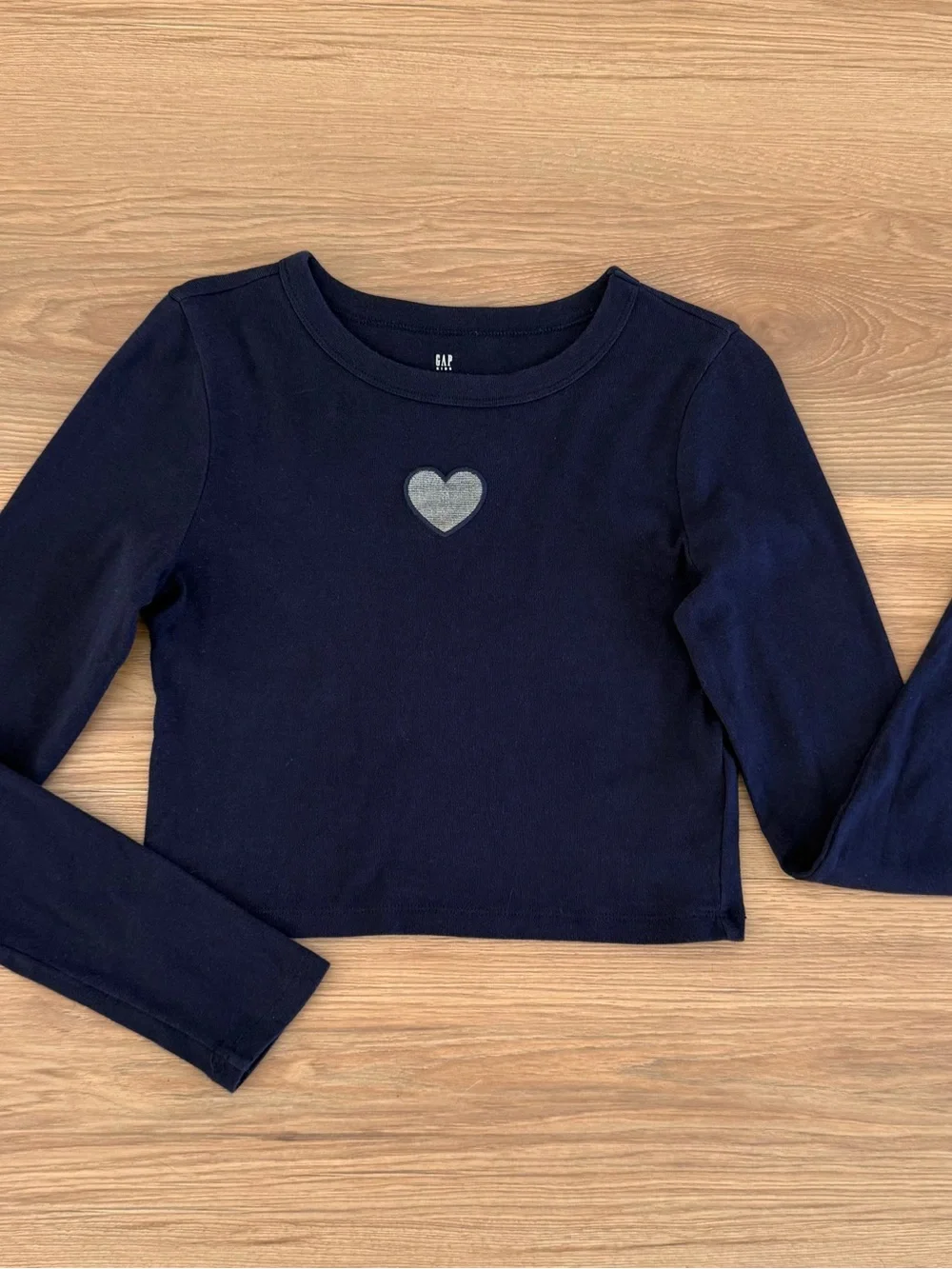 GAP Navy Long-Sleeve Top with Heart Patch- Girls 10(L)